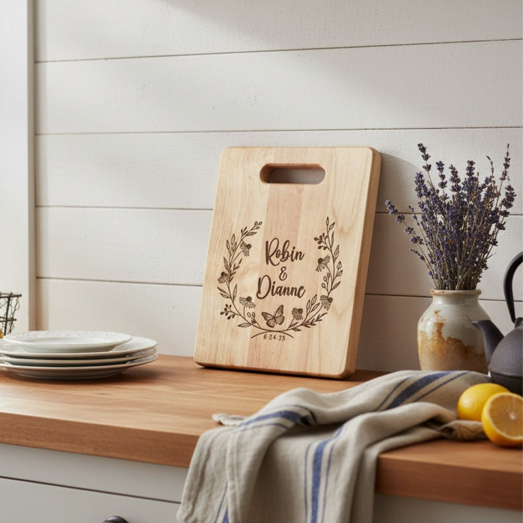 Personalized Engraved Wedding Cutting Board - Walnut or Maple - Made in USA