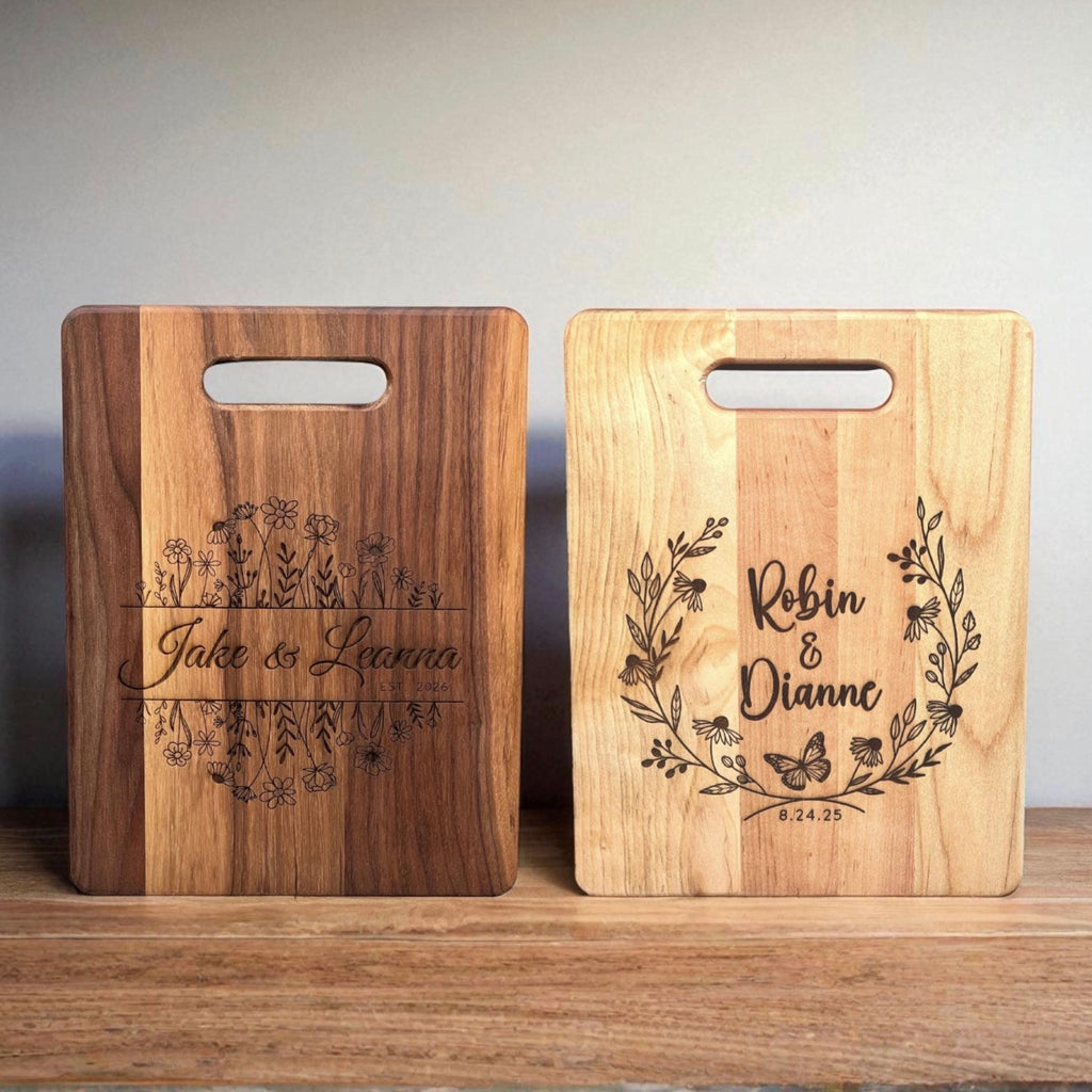Personalized Engraved Wedding Cutting Board - Walnut or Maple - Made in USA