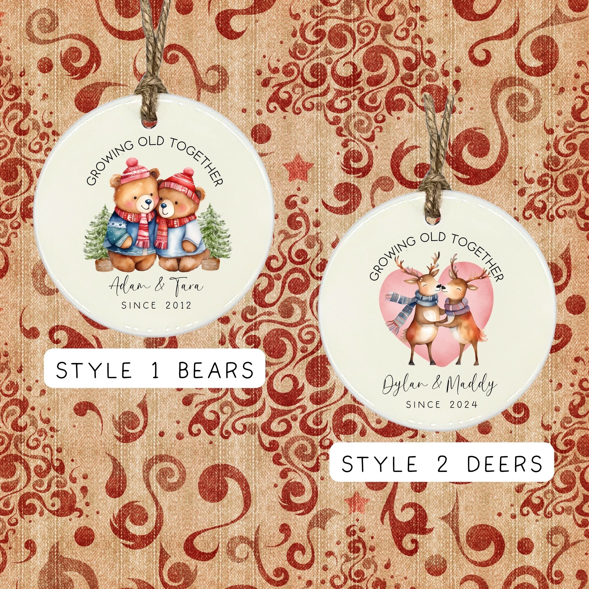 Personalized Couples Christmas Ornaments | Growing Old Together Keepsake