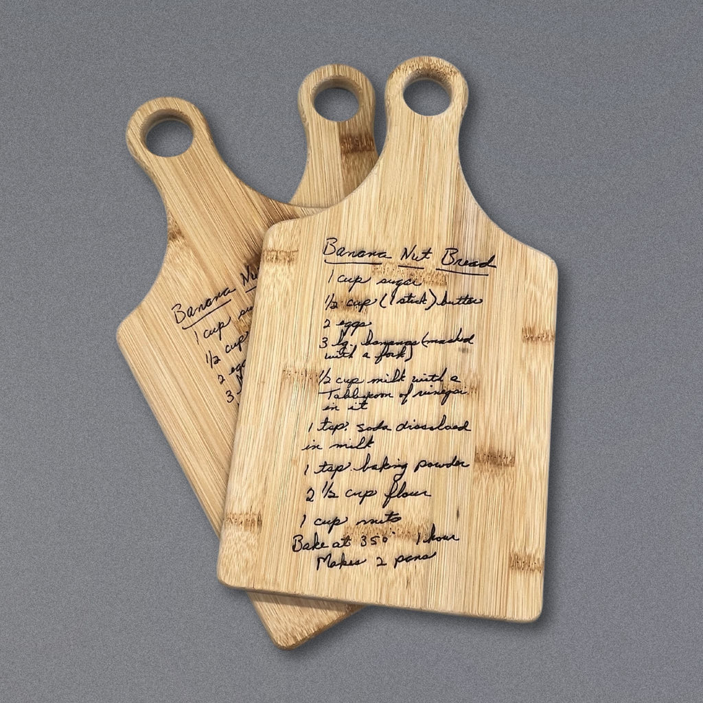 Custom Cutting Boards - Engrave Handwritten Recipes and Notes on Bamboo or Acacia