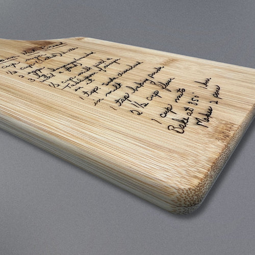 Custom Cutting Boards - Engrave Handwritten Recipes and Notes on Bamboo or Acacia