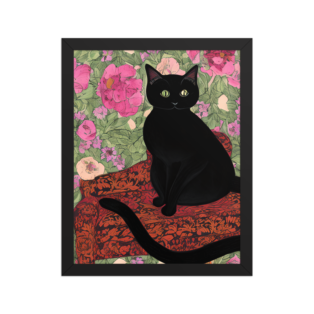 Crimson Comfort Art Deco Cat Framed Poster